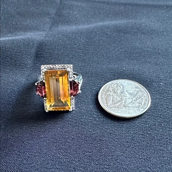 Citrine & garnet EUC ring. Emerald & fancy cut genuine gemstones in 925 sterling - Picture 7 of 8